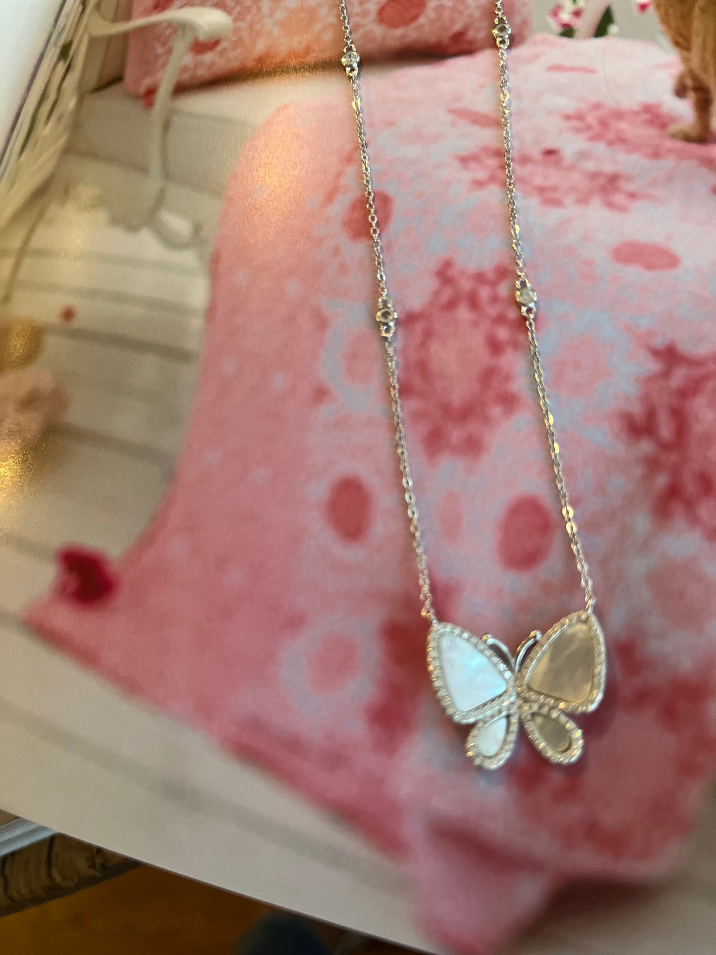 Mother of Pearl Butterfly Pendant Necklace